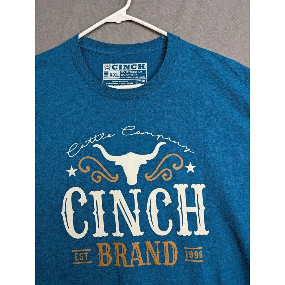 Cinch T-Shirt Blue Western Cowboy Rodeo Short Sleeve Graphic‎ Men's Size 2XL XXL